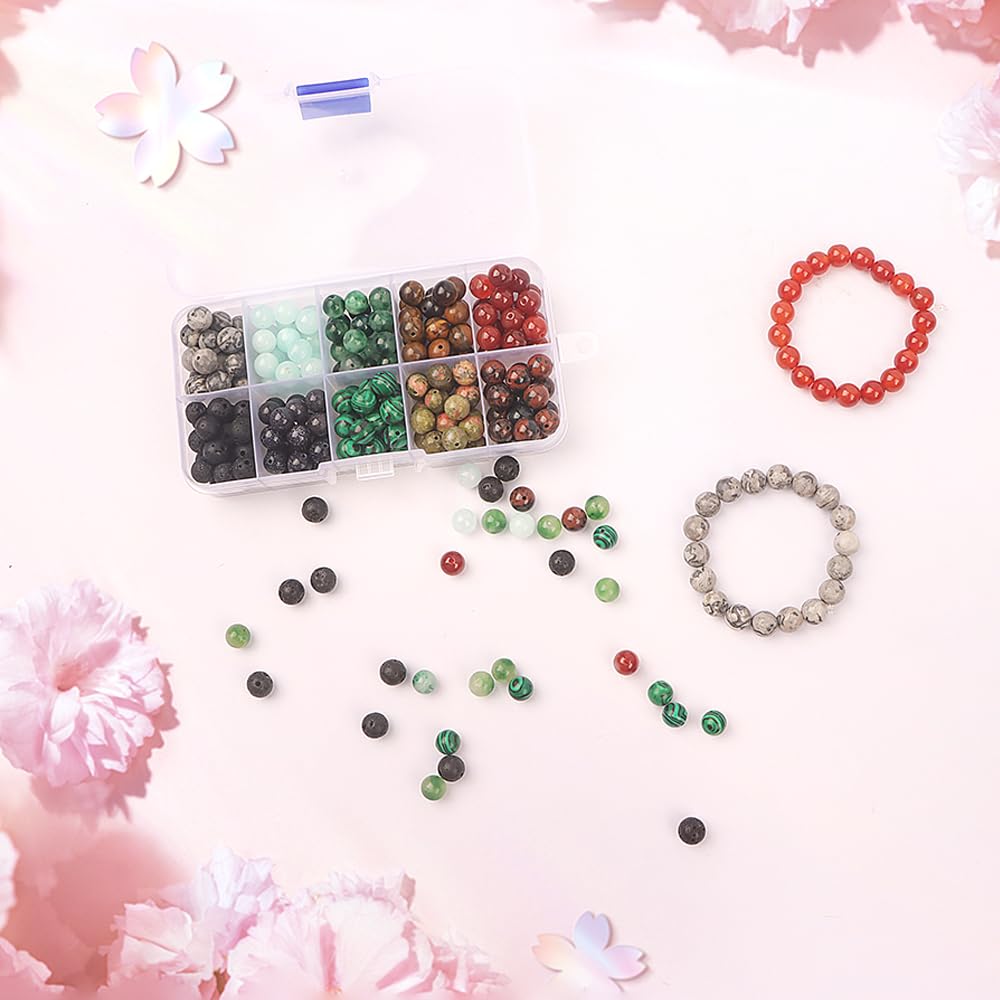 LPBeads Naturstein-Perlen Set – 200 Stück, 8 Mm, Rund, Mit Abstandshaltern & Bastelzubehör Für Armbänder & Schmuck