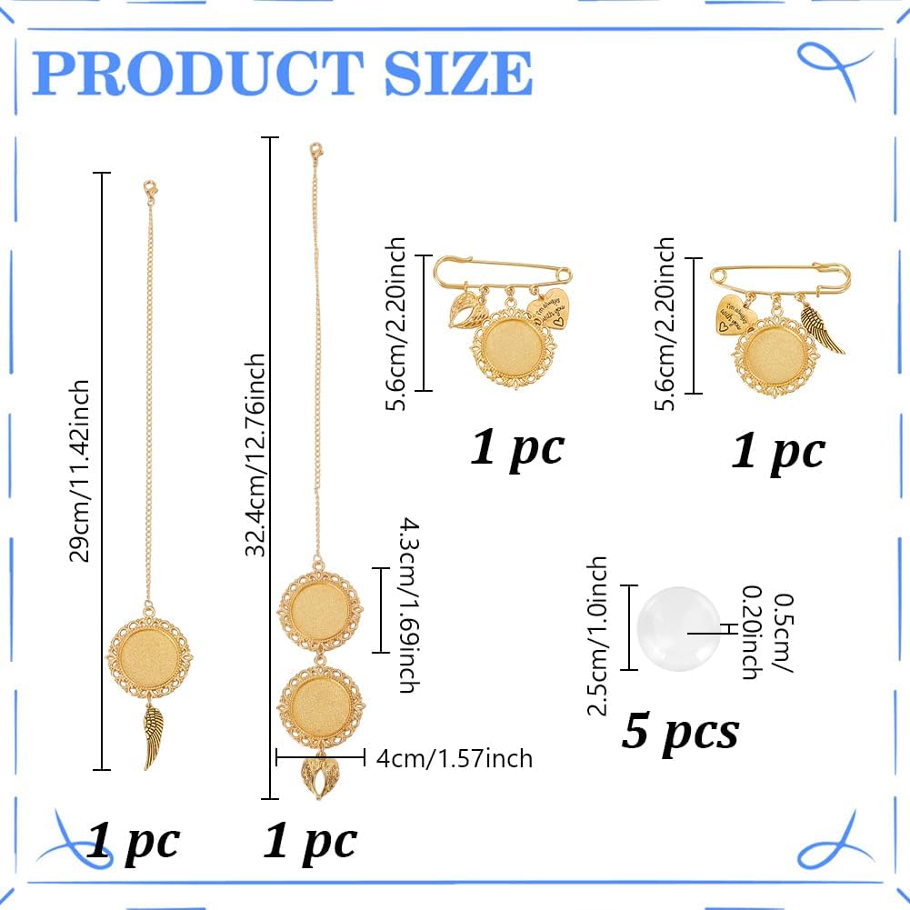 AHANDMAKER Graduation Photo Charm Set, Memorial Tassel Picture Charms with Angel Wings Personalized Keepsake Pendant Brooches with Glass Cabochons for Graduation Cap Decorations Gifts, Golden - Image 2