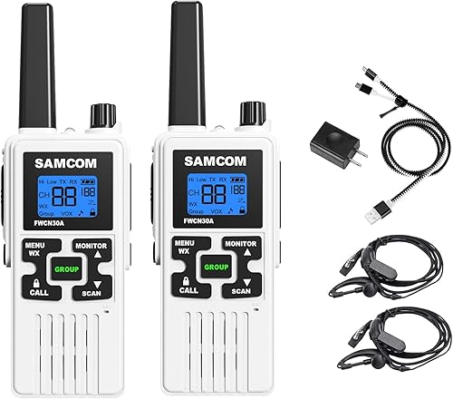 SAMCOM Radio bidireccional Walkie Talkies de largo alcance para adultos con auricular portátil de mano 2 radios de 2 vías Carga USB recargable con