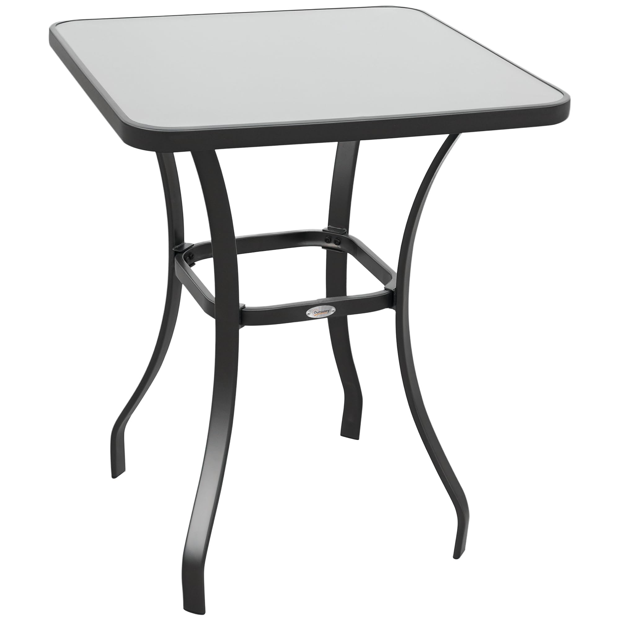 Outsunny Mesa Auxiliar de Cristal Templado Cuadrada Bordes Redondeados Mesita Café para Patio Terraza Balcón Negro y Transparente 68,5x68,5x84 cm