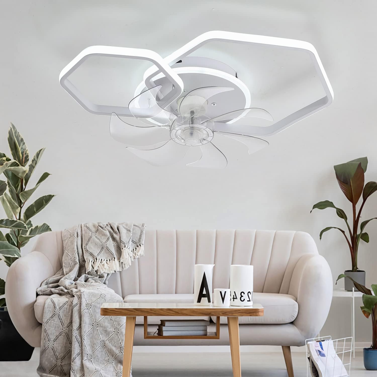 YUEGOO Ceiling Fans with Lamps,Silent Winter and Summer Function Ceiling Fan with Light and Remote Control Bedroom 6 Speed Dimmable Ceiling Fan with Timer/a/53Cm