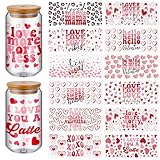 ReliThick 12 Sheets of Valentine's Day UV DTF Cup Wrap Transfer Sticker for Glass Valentine's Day Rub on Transfers for 16 oz Glass Cup Transfers for Furniture Waterproof Decals for DIY Crafts(Classic)