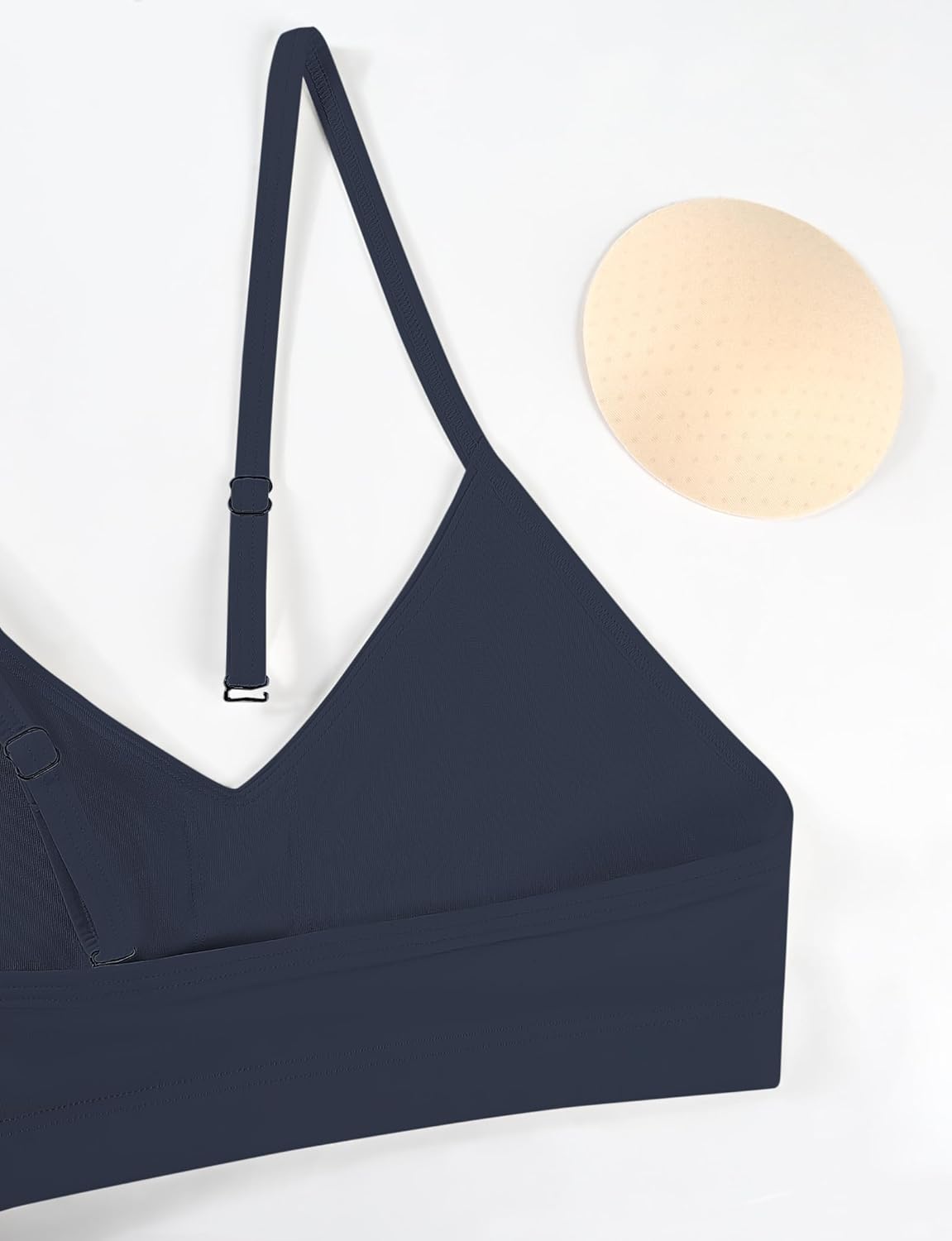 Buauty V Neck Sports Bra for Women, Padded Push up Women's Sport Bras Adjustable Thin Straps, Light Support Yoga Camisole Basic Top, Low Impact Spaghetti Strap Sport Racerback Bras Navy Blue L - Image 5