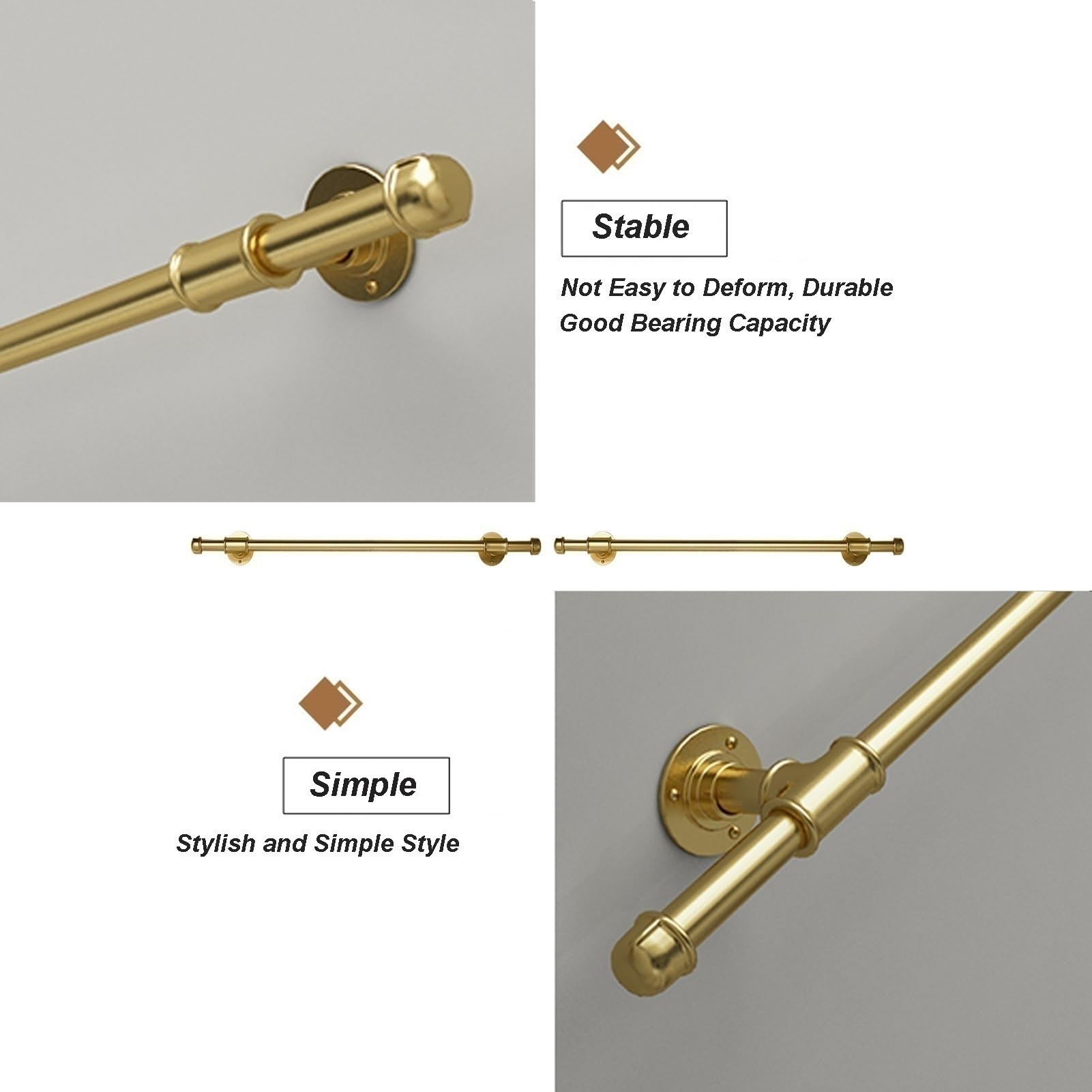 HLTYGWX Barandilla dorada il para escaleras Barra de soporte de seguridad montada en la pared para uso interior y exterior Kit completo de barra de agarre de hierro forjado de metal (12 pies / 360 cm)