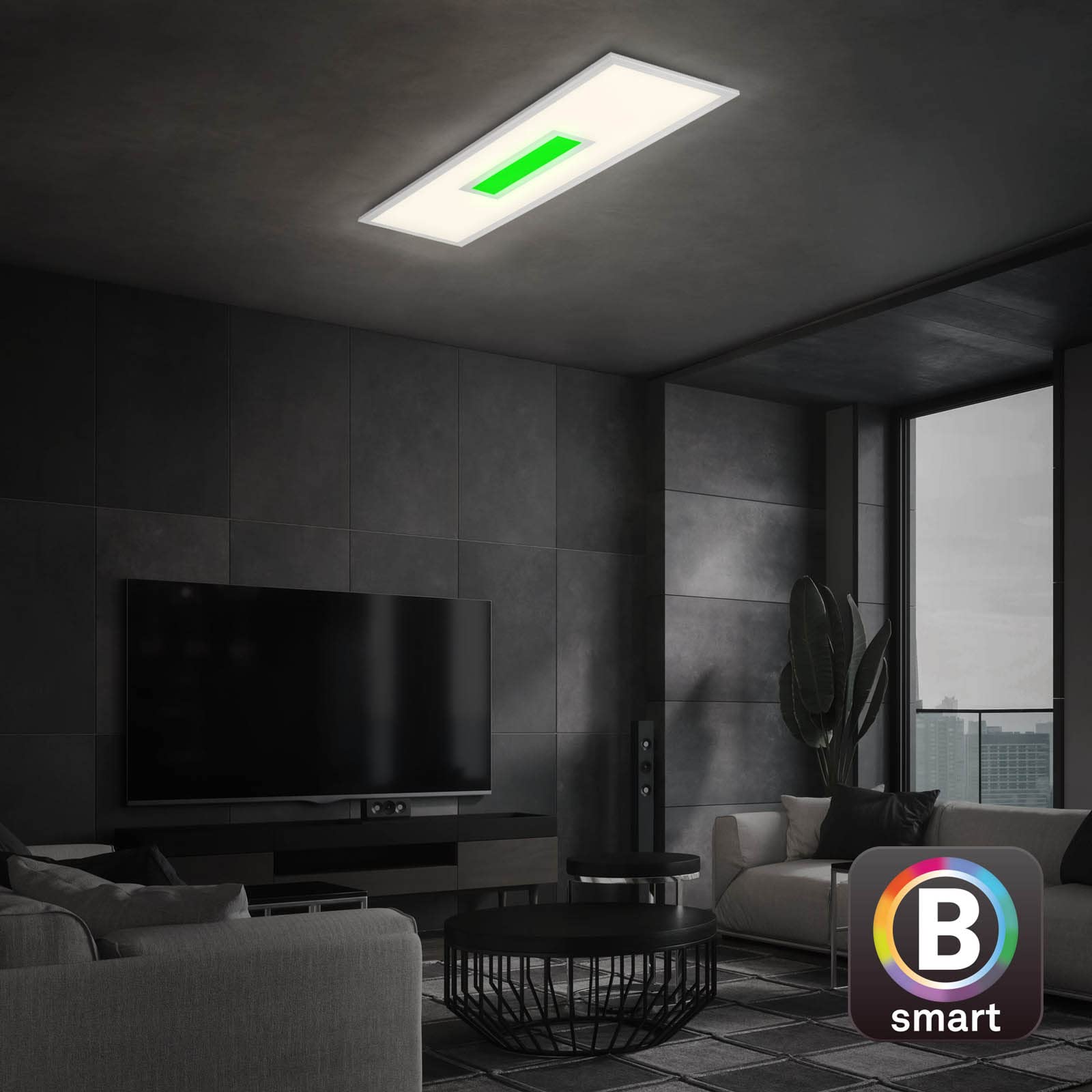 BRILONER - LED Deckenlampe flach Smart Home, funktioniert mit Alexa, buntes RGB+W Licht, Lampe, Deckenleuchte, Wohnzimmerlampe, LED Panel, Schlafzimmerlampe, 100x25x6 cm, Silberfarbig