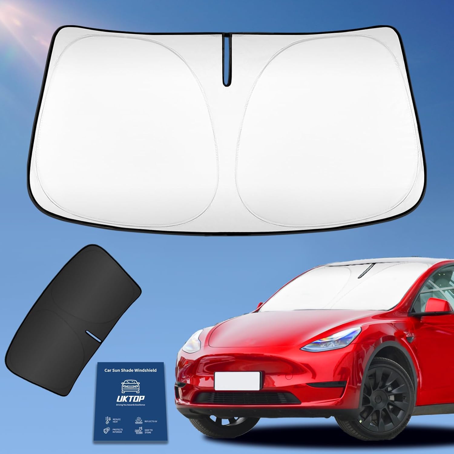 Sun Shade Sunshade for Tesla Model X 2016-2025 2026 Windshield Cover, 4-Layers Sun Shield 250T Silver Sun Visor Foldable Front Window Shade Blocks UV Rays Car Accessories