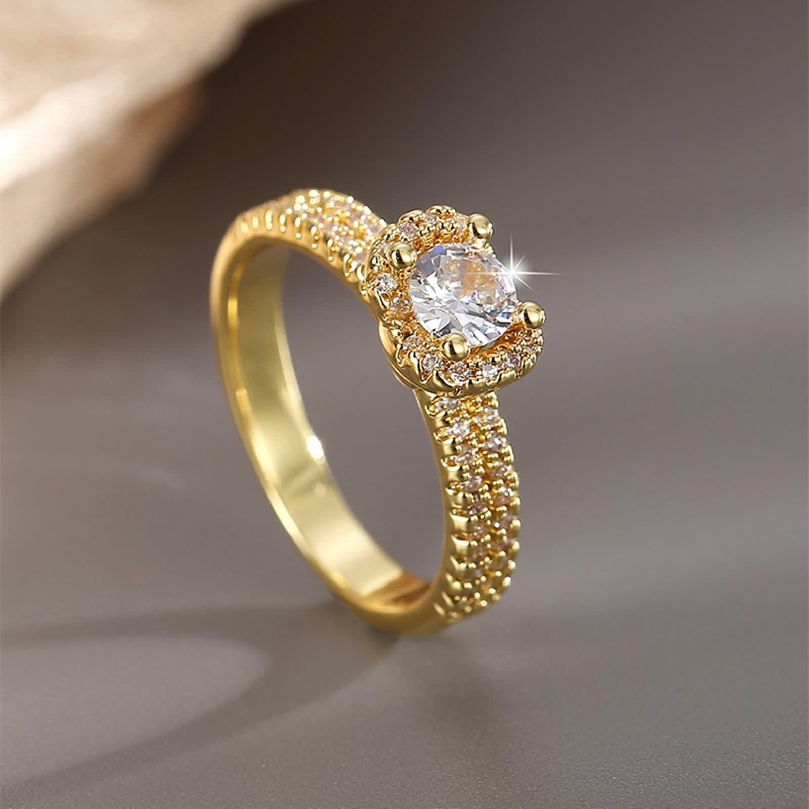 Anillo de oro amarillo de 14 quilates, elegante y moderno, tamaño
