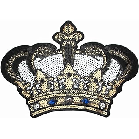 Dandan DIY Big Crown Embroidered Patch with Sequins Sew on/Iron on Patch Applique Clothes Curtain Sewing Flowers Applique Home Wedding Party Decoration DIY Accessory (Crown) Cover