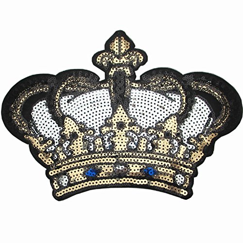 Dandan DIY Big Crown Embroidered Patch with Sequins Sew on/Iron on Patch Applique Clothes Curtain Sewing Flowers Applique Home Wedding Party Decoration DIY Accessory (Crown)