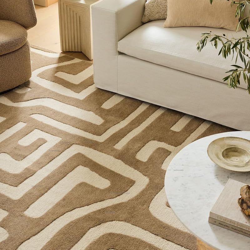 Image of Hand Tufted Modern Design Exported Collection High Low Pattern Wool Carpet for Living Room, Bedroom & Hall (Multi Y, 12 x 15 Feet)
