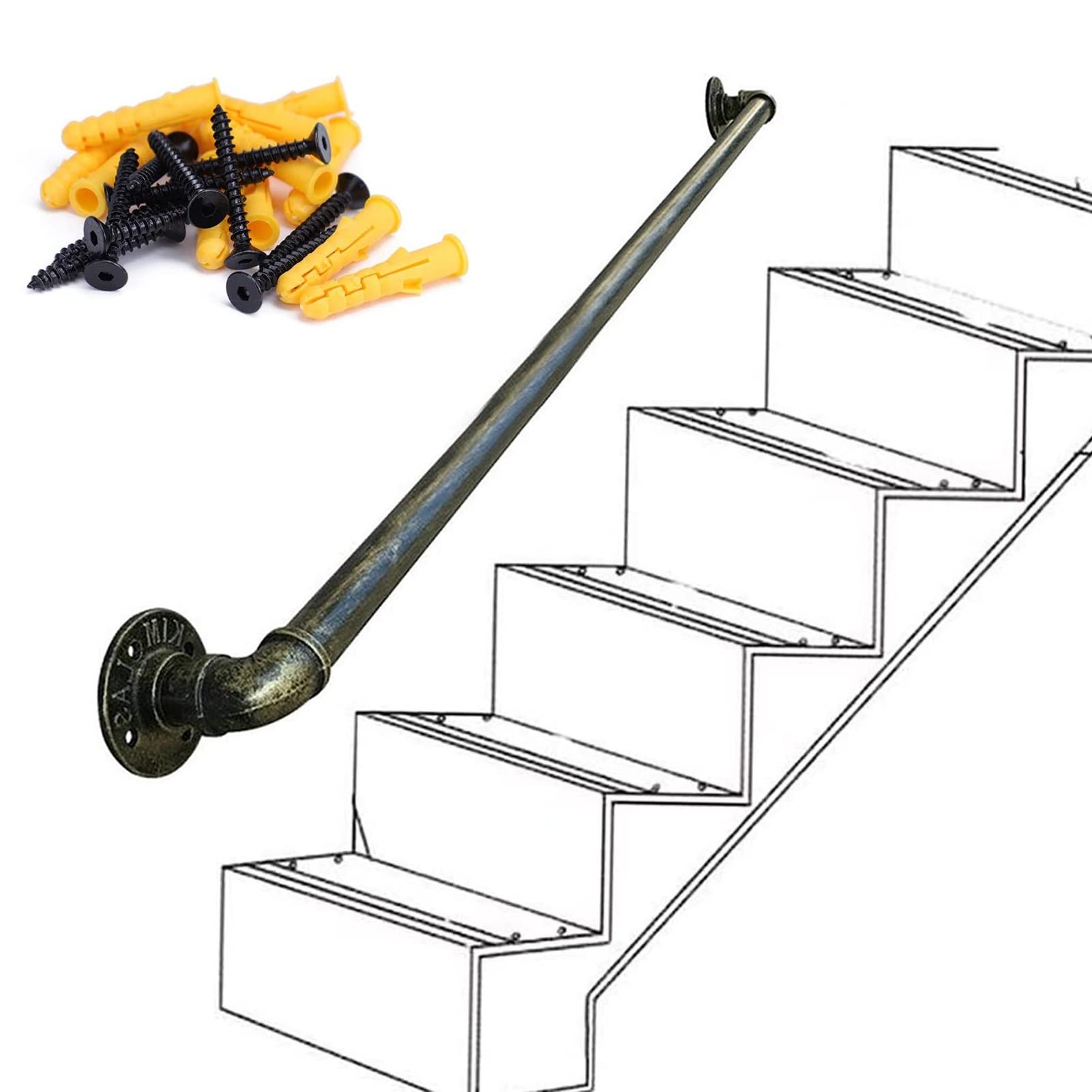 Rampe d'escalier intérieure et barre de support murale pour balustrade extérieure