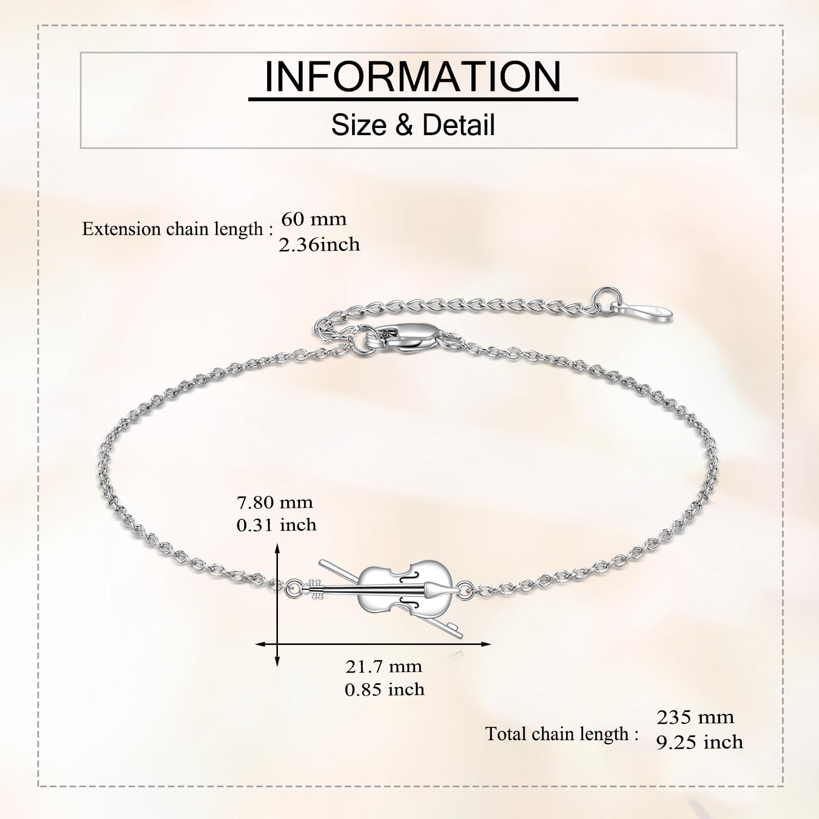 YAFEINI Pulsera de violonchelo y violín de plata de ley 925, pulsera de violonchelo, joyería musical, regalos para mujeres amantes de la música