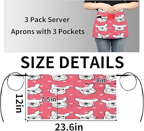 Miniatura 4 de Cartoon Animation Dog 3 Pack Server Aprons with 3 Pocket Waterproof Womens Half Waist Aprons for Cooking Dishwashing Kitchen Gardening Salon