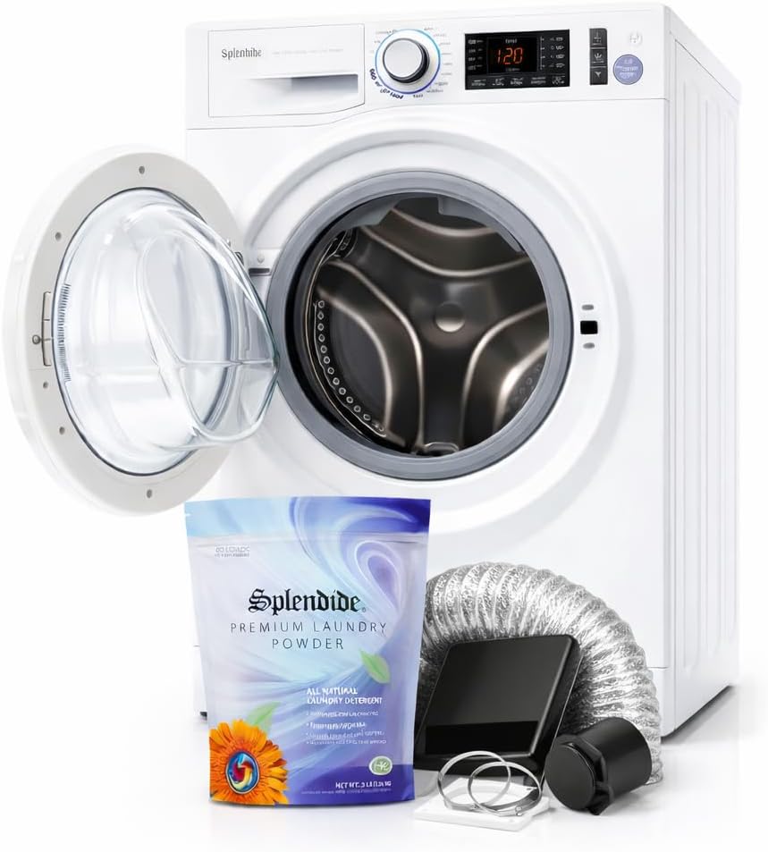 Splendide Washer Dryer Combo for RV – Vented 15lb All-in-One Compact Unit with Complete Vent Kit & Detergent – WDV2200XCD for Marine, Boat, Apartment & Tiny Home