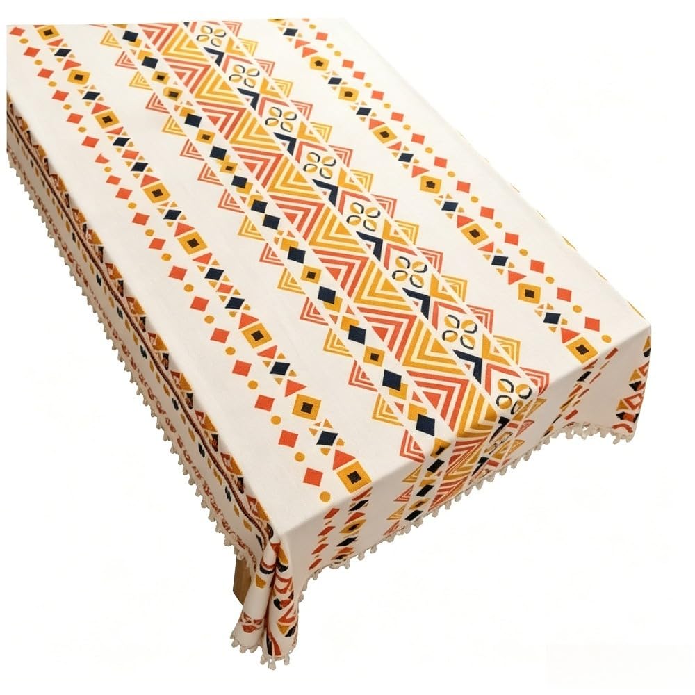 EDWNAS Boho Tassel Linen Waterproof Oilproof Tablecloth (140 * 260cm,Southern Xia)