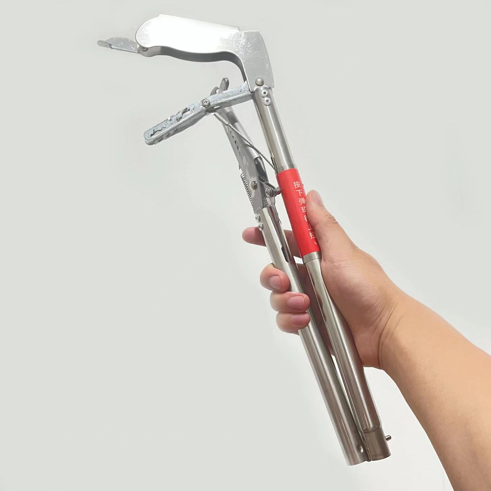 Pinza per serpenti in acciaio inox, doppia faccia seghettata, pieghevole, a ganascia larga, con manico antiscivolo, per serpenti, topi, serpenti a sonagli, argento 1