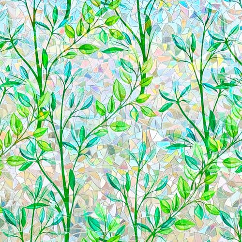 Stained Glass Privacy Window Film 3D Prism Green...