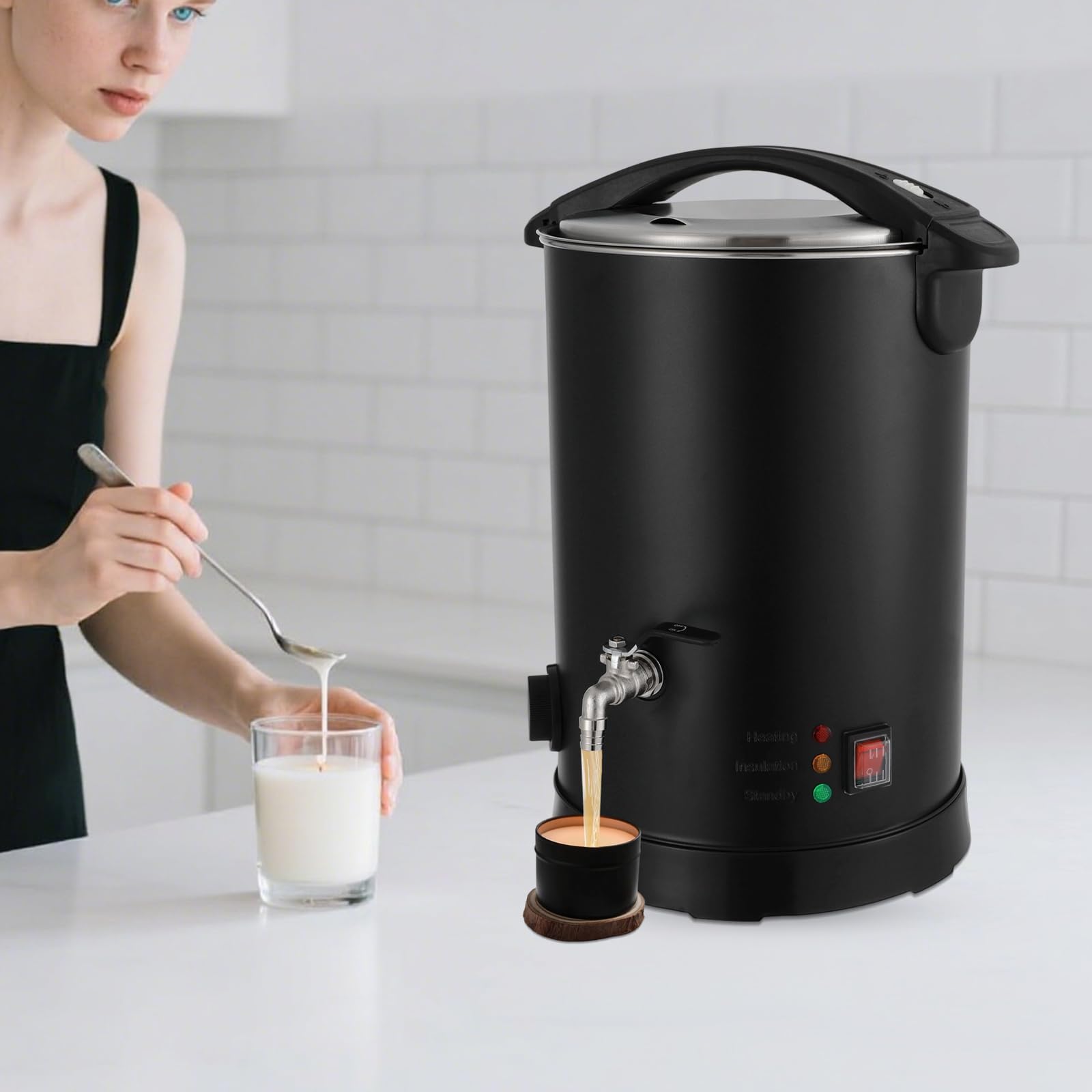 GIDRLL Urządzenie do topienia wosku do produkcji świec, 1100 W, elektryczny garnek do topienia wosku ze stali nierdzewnej, z regulatorem temperatury (0-100°C), szybkie nagrzewanie, nieprzywierająca