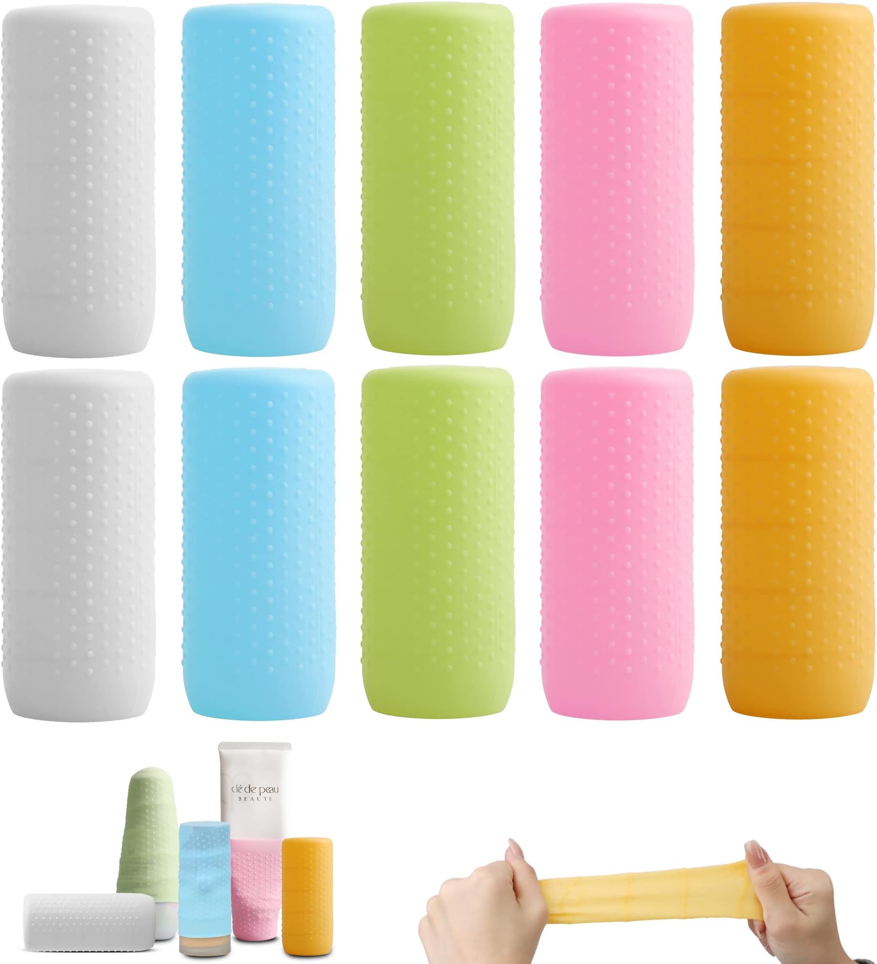 YUBIRD 10 PCS Silicone Bottle Sleeves for Travel Toiletries,Leak-Proof Covers,Cruise Essentials for Women and Men,Travel Must-Haves,Colorful Elastic Sleeves