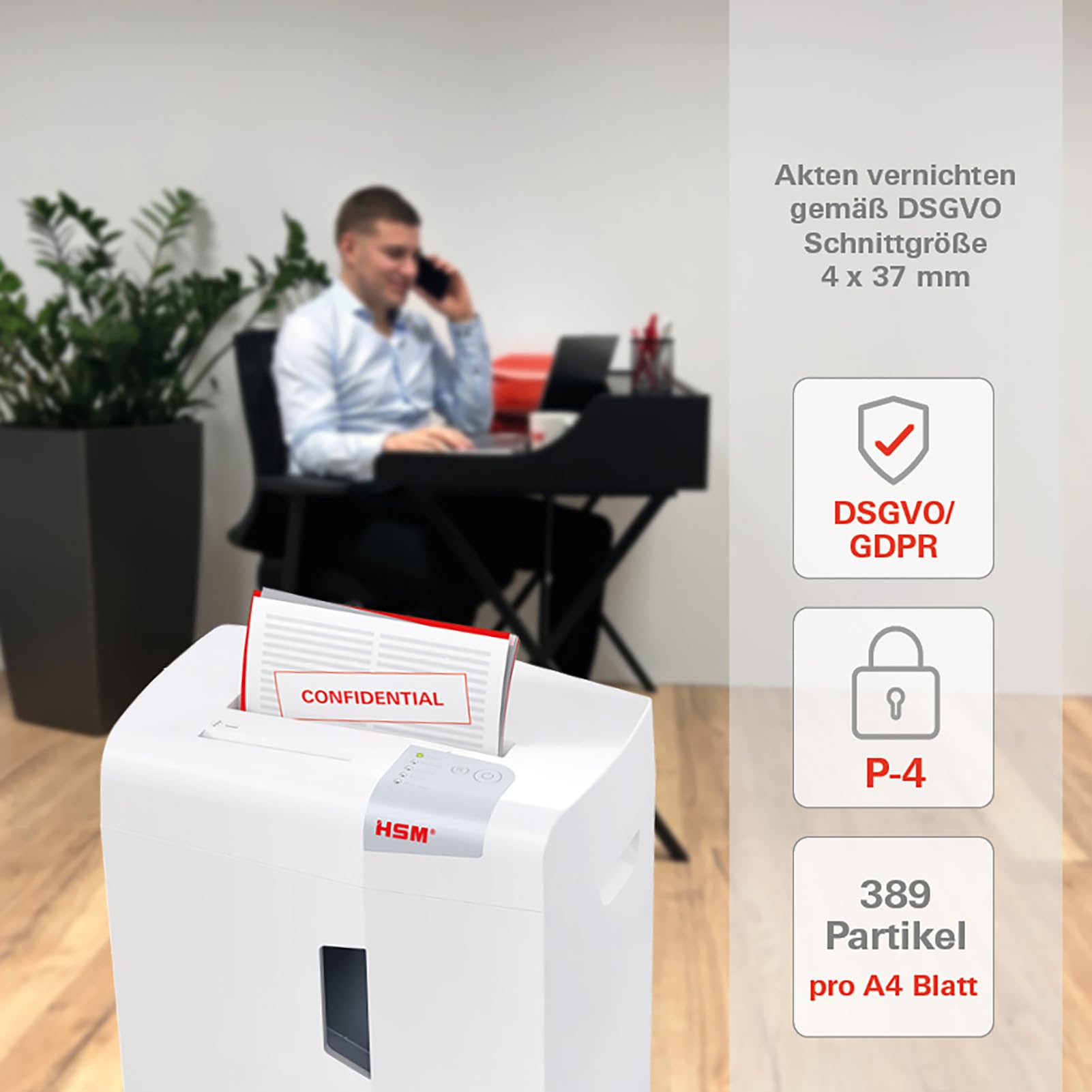 HSM shredstar X15 niszczarka dokumentów, poziom bezpieczeństwa P-4, 15 arkuszy (cięcie cząstek) z niszczarką CD, 4 x 37 mm