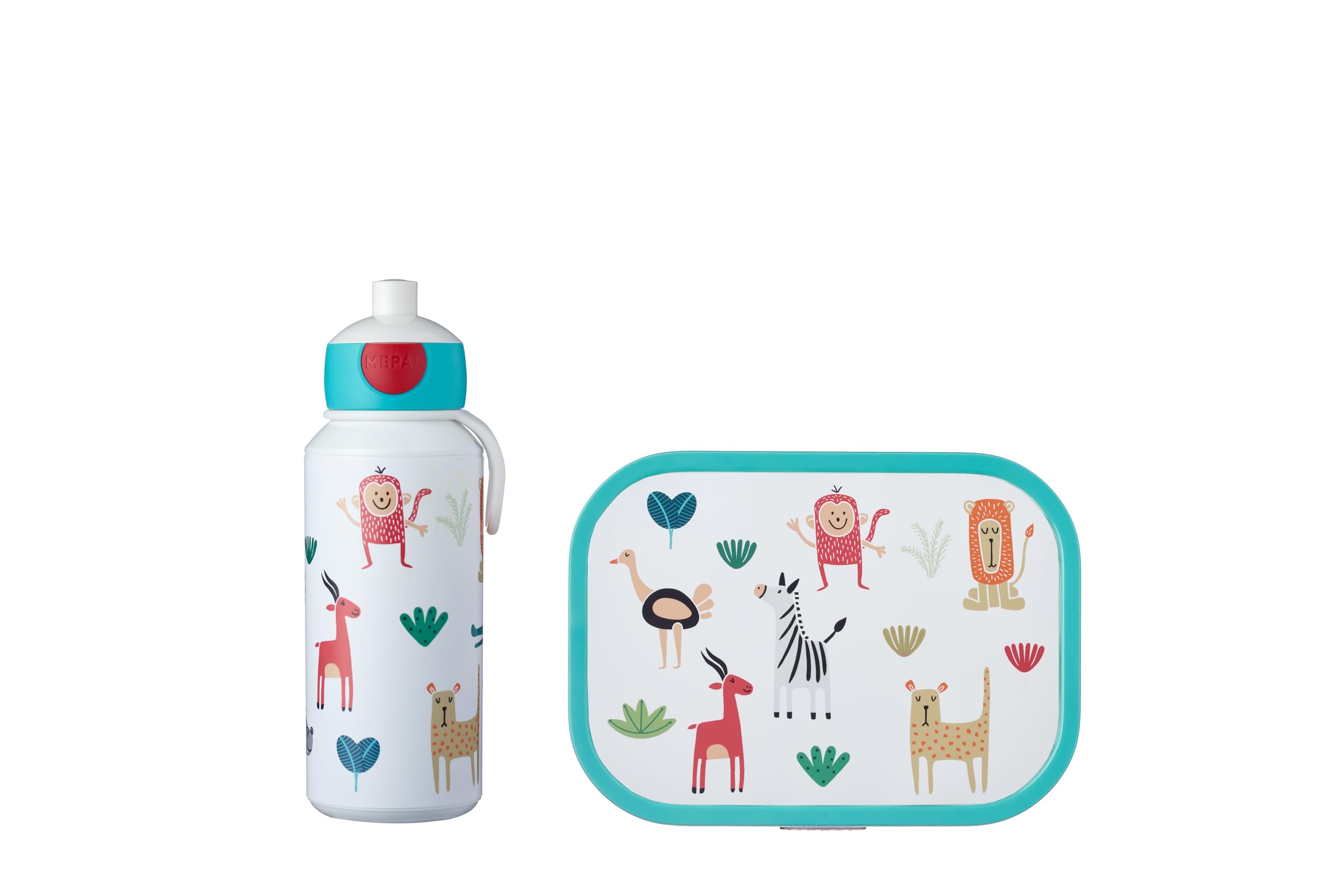 Mepal - Set de Almuerzo Campus - Fiambrera para Niños con Botella Pop-up y Fiambrera - Set de Almuerzo para el Colegio o para Llevar - Sin BPA - 400 ml + 750 ml - Animal Friends