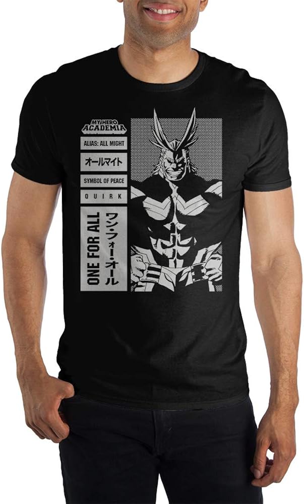 MHA My Hero Academia All Might One for All Men's Black Graphic Tee Shirt-3XL