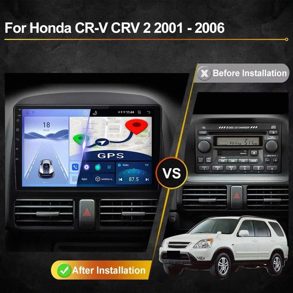 Car Stereo Carplay Radio de Coche para Honda CR V CR-V 2002-2006 Soporta Bluetooth, Control Volante, USB, WiFi, 4G, Mirror-Link, GPS Navegador/Radio FM, 8 Nuclear 6G+128G