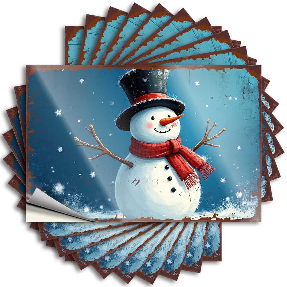 Sweet Tattoo Durable Bottle | Snowman in Top Hat with Winter Night Sky Feminist Self Adhesive Sticker for Teacher DIY(12X18CM)