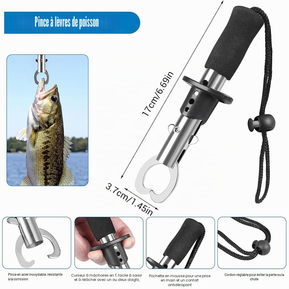 Lot de 213 accessoires de pêche à 3 couches avec accessoires, kit d'outils avec pince à lèvres, élimination des crochets, eau douce salée, équipement de pêche adapté aux adultes