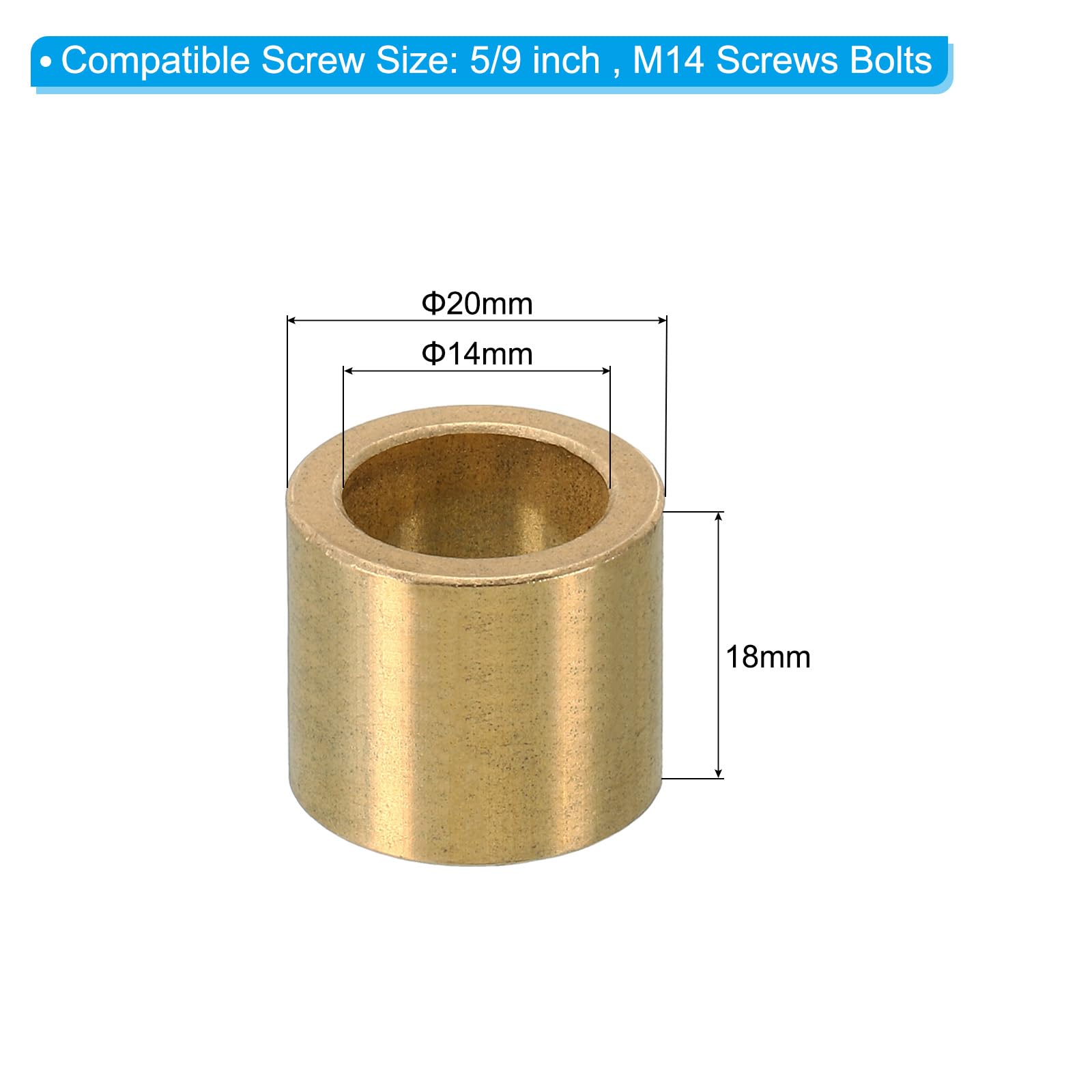 PATIKIL M14 Brass Spacers, 2 Pcs Metal Spacer Brass 14mm ID x 20mm OD x 18mm L Brass Spacers Screw Standoff for 5/9 Inch or M14 Screw - Image 2
