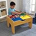 KidKraft 2-in-1 Reversible Top Activity Table with 200 Building Bricks and 30-Piece Wooden Train Set, Natural, Gift for Ages 3+