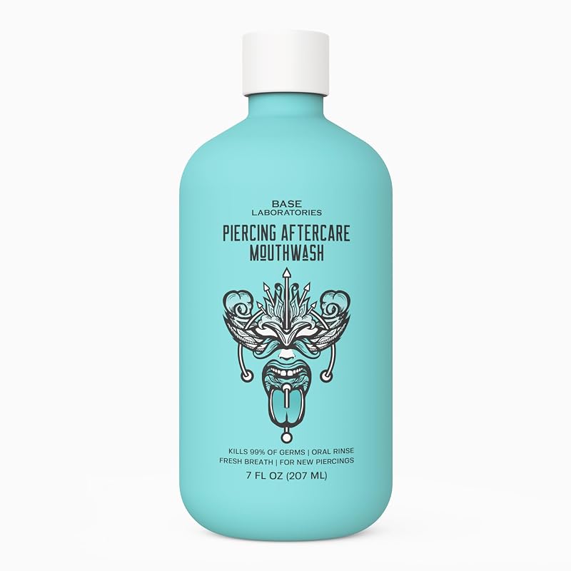 Enxaguante bucal BASE LABORATORIES para cuidados de piercing, sem álcool e sem flúor, sabor menta e melão, 473 mL