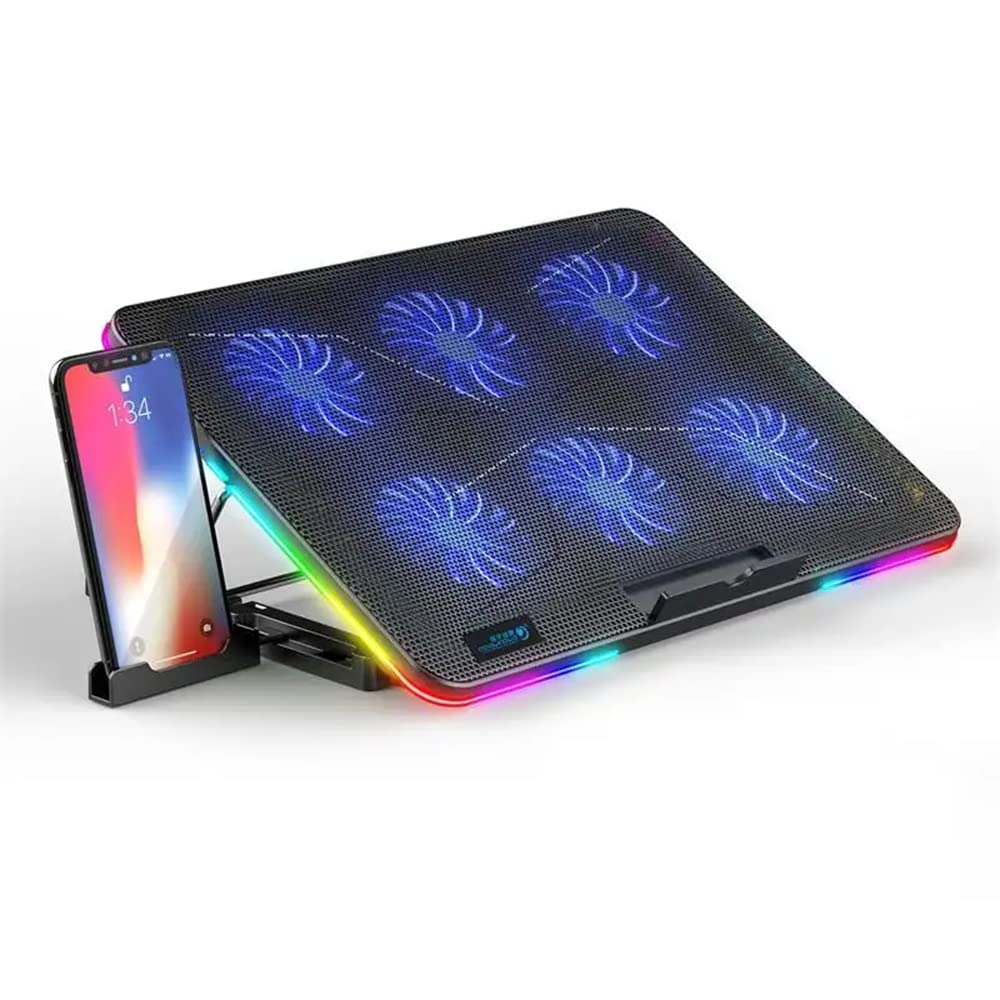 Navor Laptop-Kühlkissen, kompatibel mit Laptops von 17,8 - 40,6 cm, 6 Lüfter, USB-betriebener RGB-Gaming-Notebook-Kühler für Schreibtisch und Schoßgebrauch, Gaming-Laptop-Kühlständer mit 7