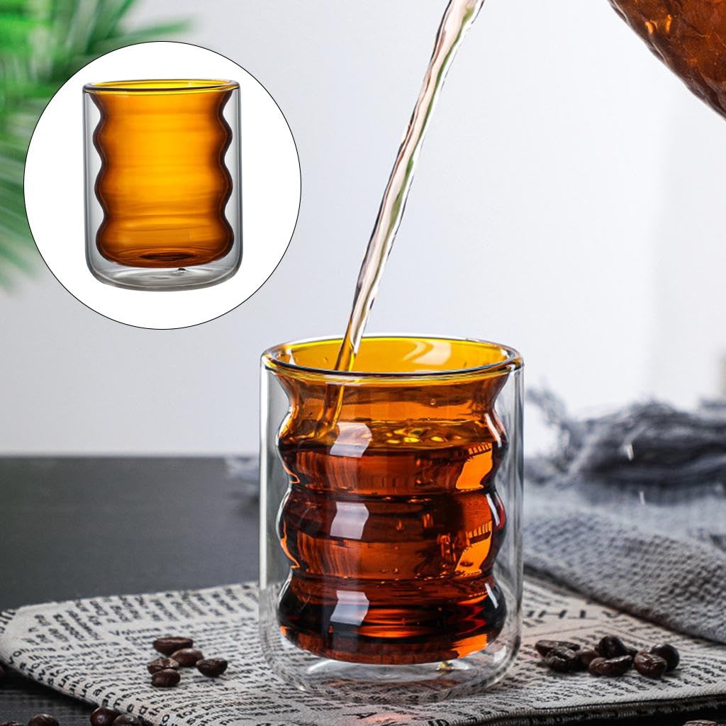 Colcolo Kaffeetasse Borosilikat Doppelwandglas Trinkbecher Isolierter Glaskrug Doppelwand Glas Tasse Bequeme Öffnung Verhindert Verbrennungen für Zuhause Gast, Yellow