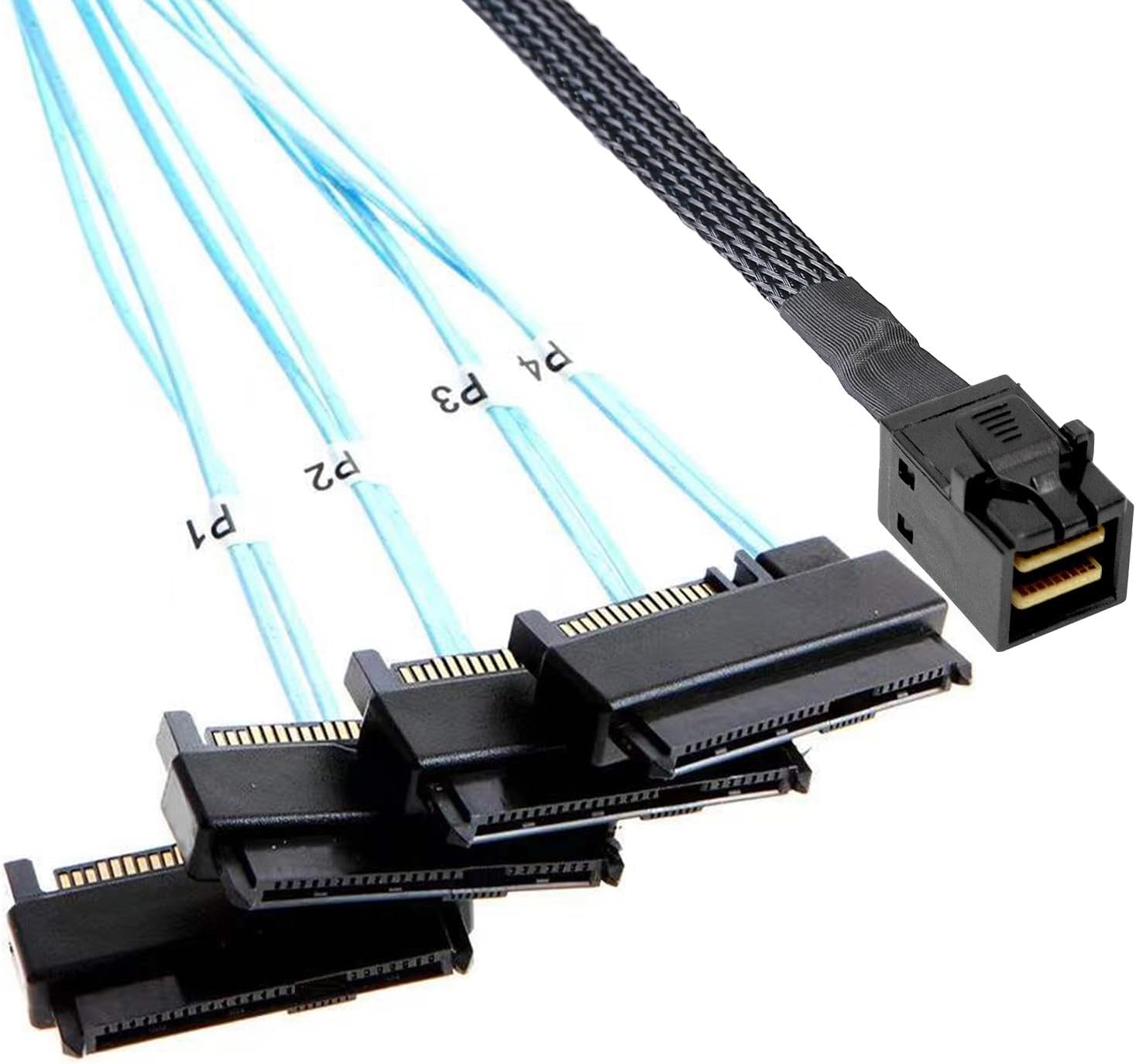 ADCAUDX Mini SAS to SAS Cable: 1M SFF-8643 to SAS SFF-8643 to SFF-8482 Connector 4X SFF-8482 with SATA Power Adapter Cable (3.3FT)