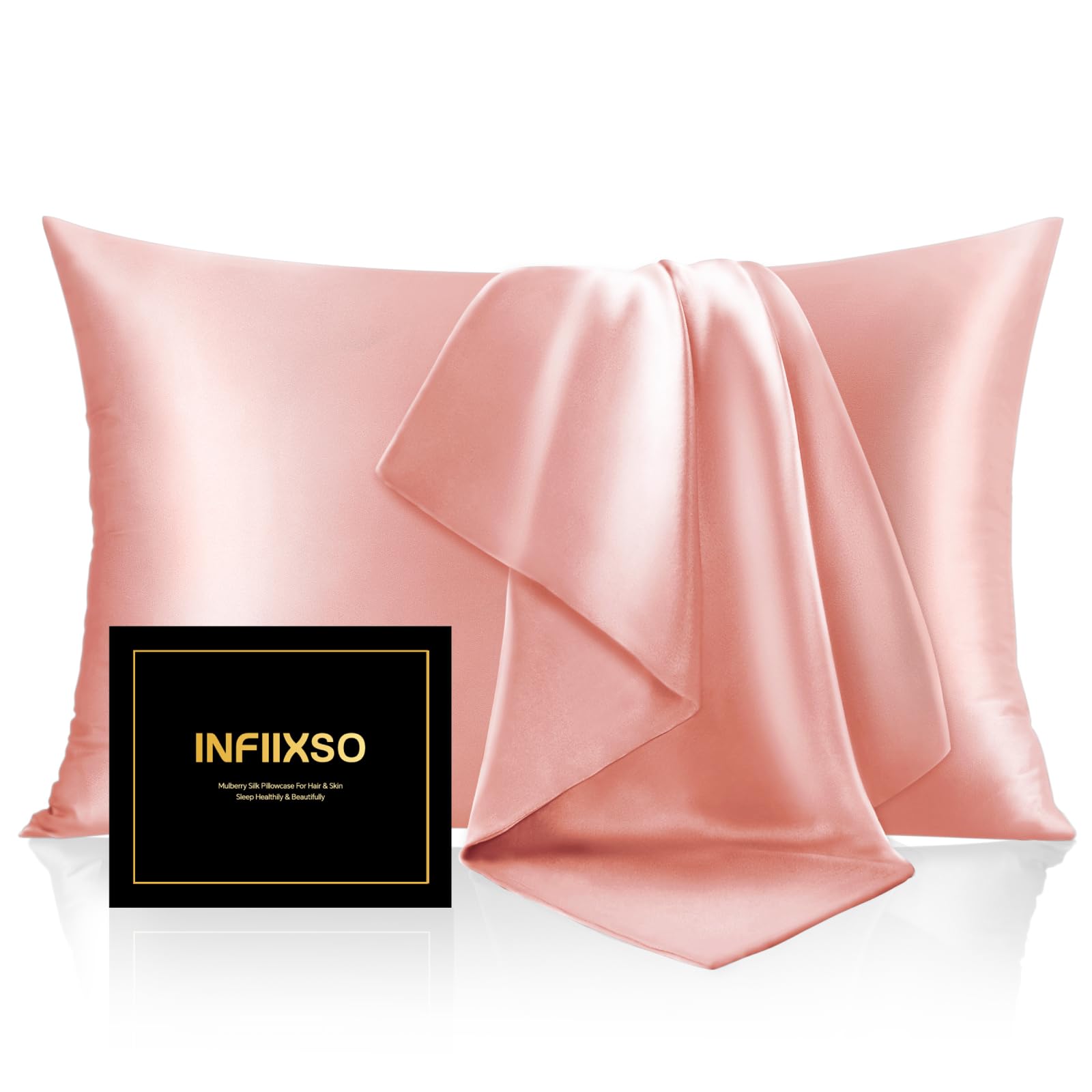 INFIIXSO Mulberry Silk Pillowcase for Hair and Skin, Silk Pillow Cases Queen Size Set of 2 with Hidden Zipper 20"x30", Ultra Smooth and Soft Cooling Pillow Cases for Hot Sleepers(Blush Pink, 2 Pack)