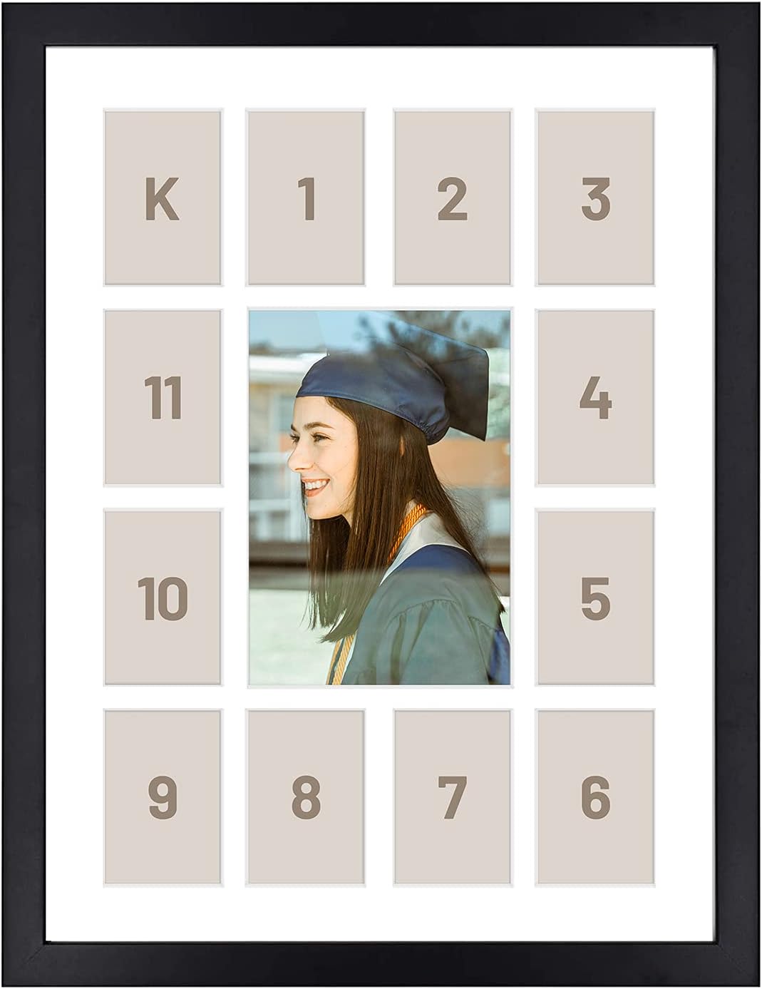Golden State Art, 12x16 Black Wood Frame - 13 Opening White Mat - Collage Frame - Real Glass, Great for Children's Photos, Displaying Collection Cards, Landscape, Portrait, Makes a Good Gift