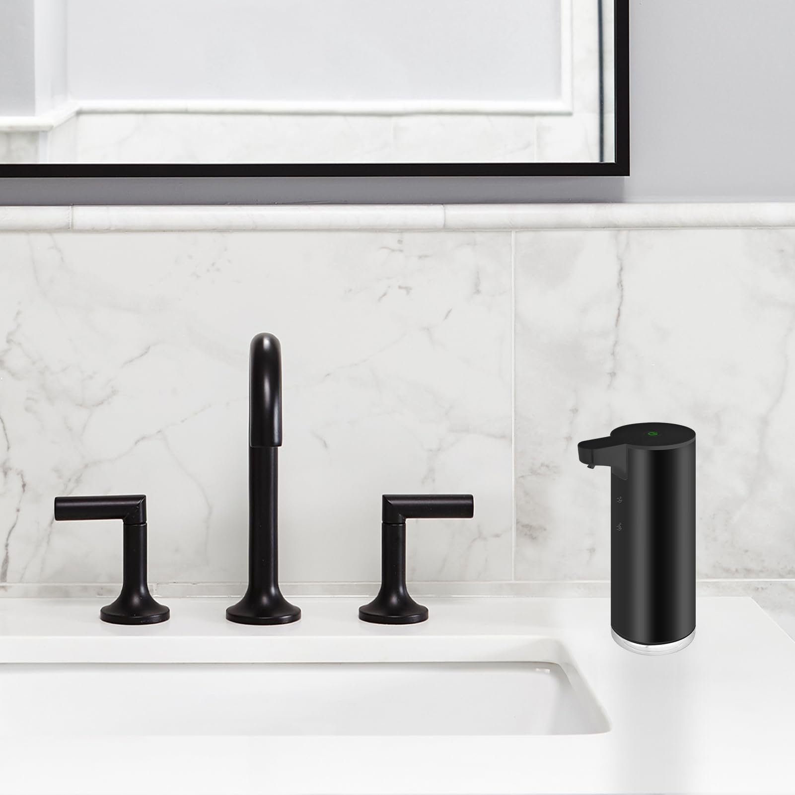 Dispensador Jabon Baño Automático de Acero Inoxidable con Sensor Dispensador de Jabón Infrarrojo Eléctrico IPX5 Resistente al Agua USB-C Carga (Negro - Espuma)