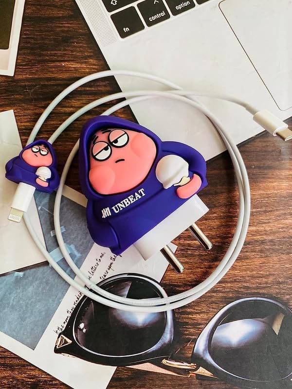 Image of DIVERTS Charger Case Cover 360 Degree Full Protection Cover Funny Cartoon Character Compatible for iPhone 18-20W Silicone Protective Charger Cover Cable Protector (Unbeat Design) Multicolor