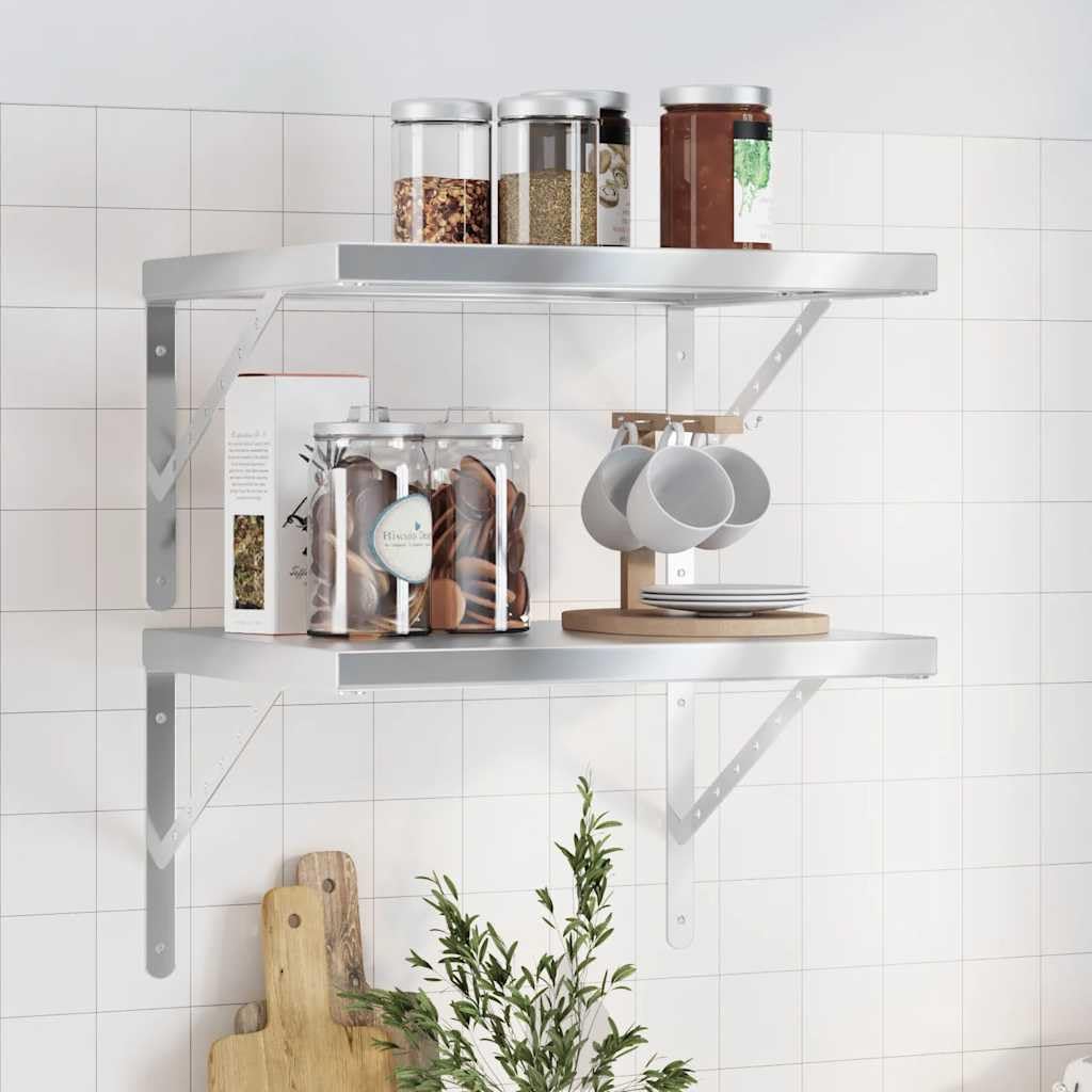 vidaXL Wandregale 2 STK. 50x40 cm Silbern Edelstahl