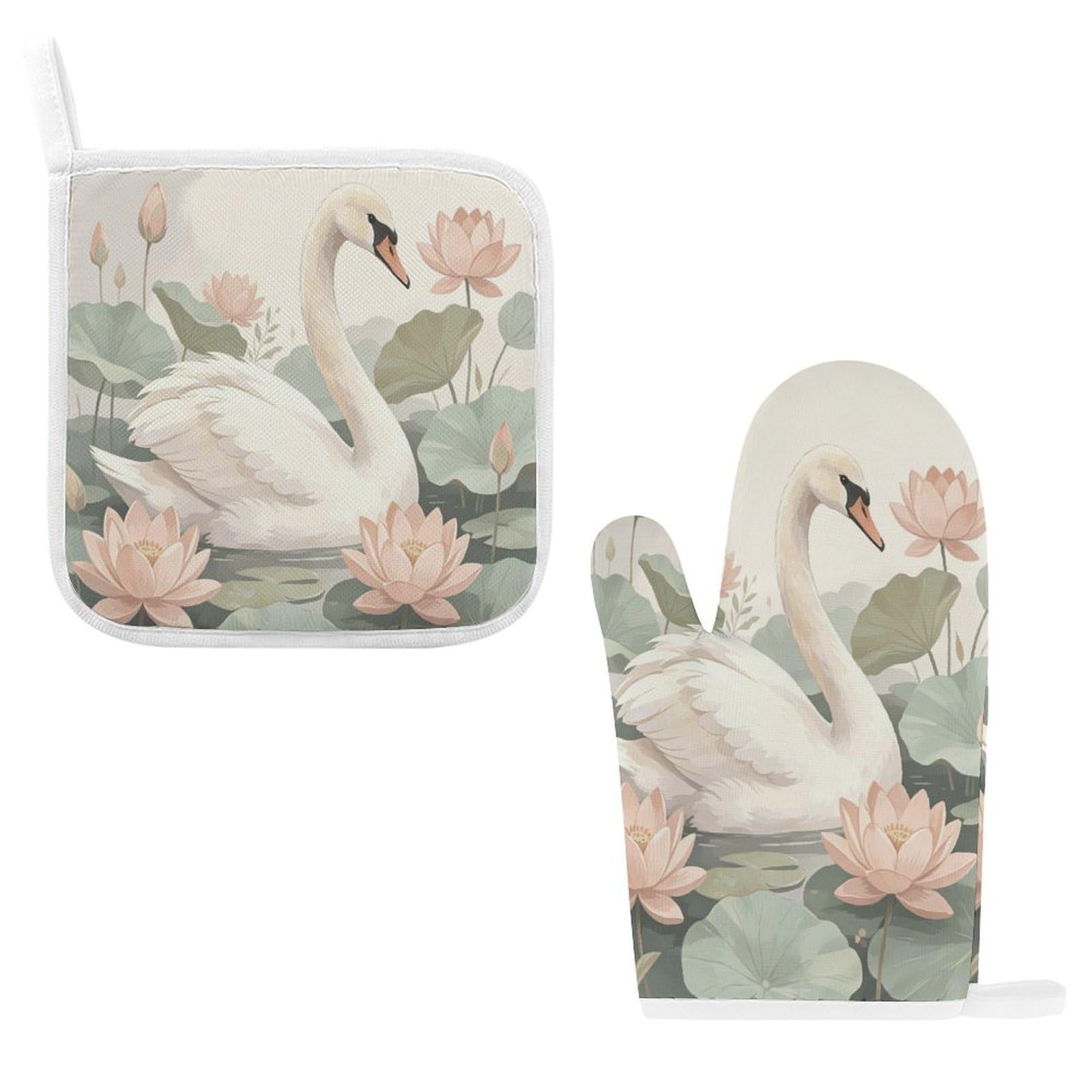 Fodpand Style Botanical Swan Oven Mitts And Pot Holders Sets