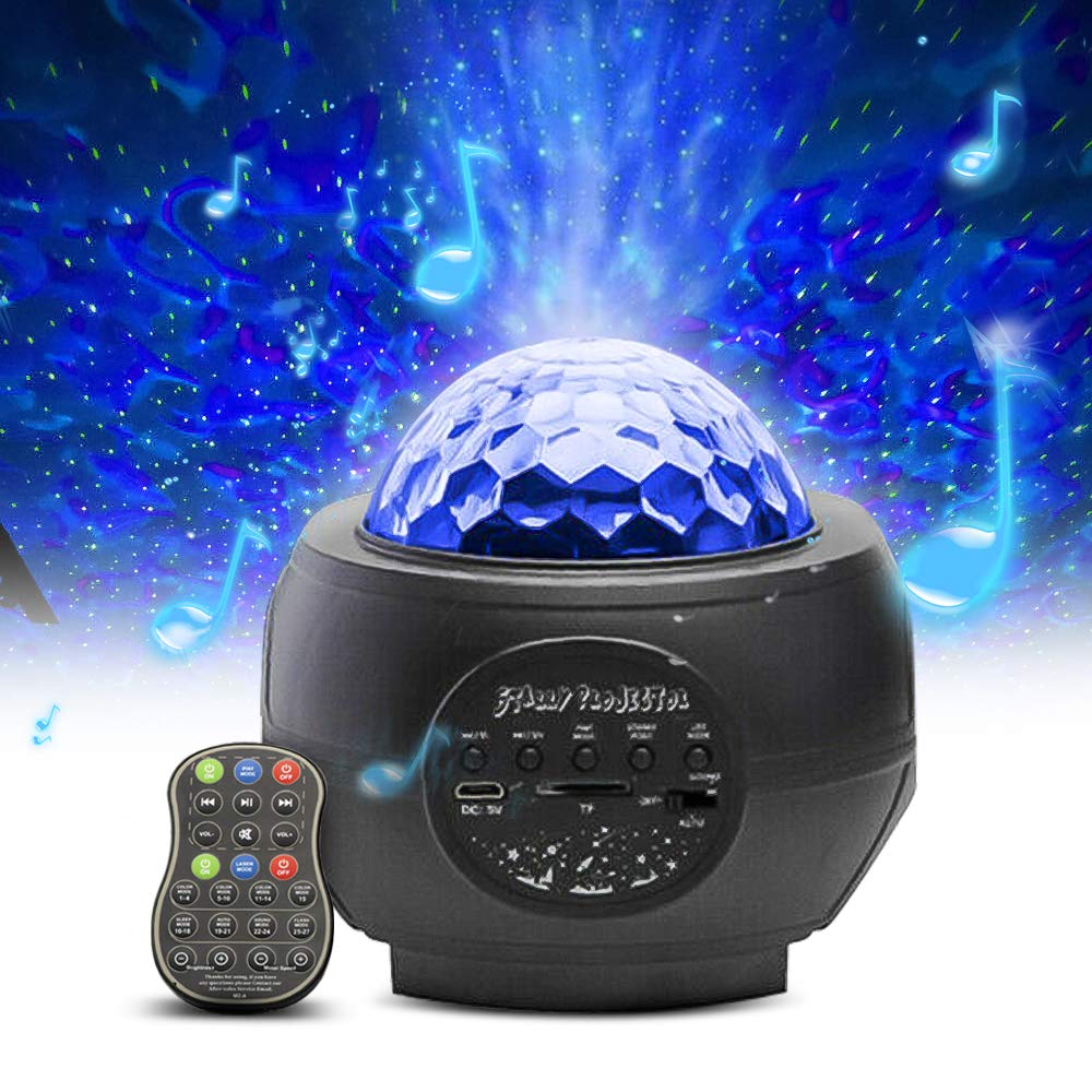 Star Night Lights Sky LED Projector Ocean and Wave Star Music Romantic Decoration Lamp with Remote Control 10 Colors Changing, Bedroom Music Bluetooth Speaker Timer for Adults/Kids Gifts
