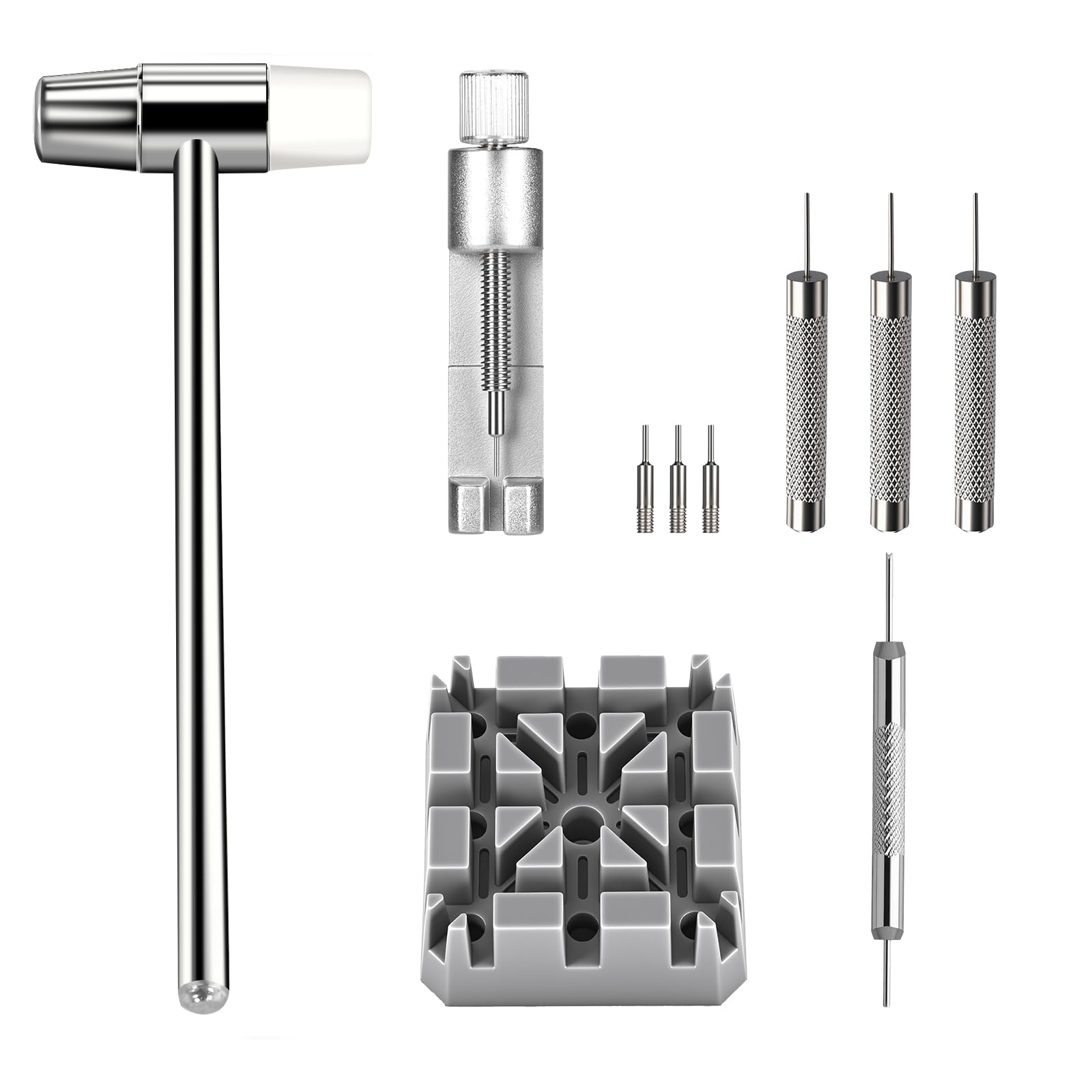 Watch Link Removal Kit All Metal Watch Strap Link Removal Sizing Kit with Pin Punches Extra Pins Hammer