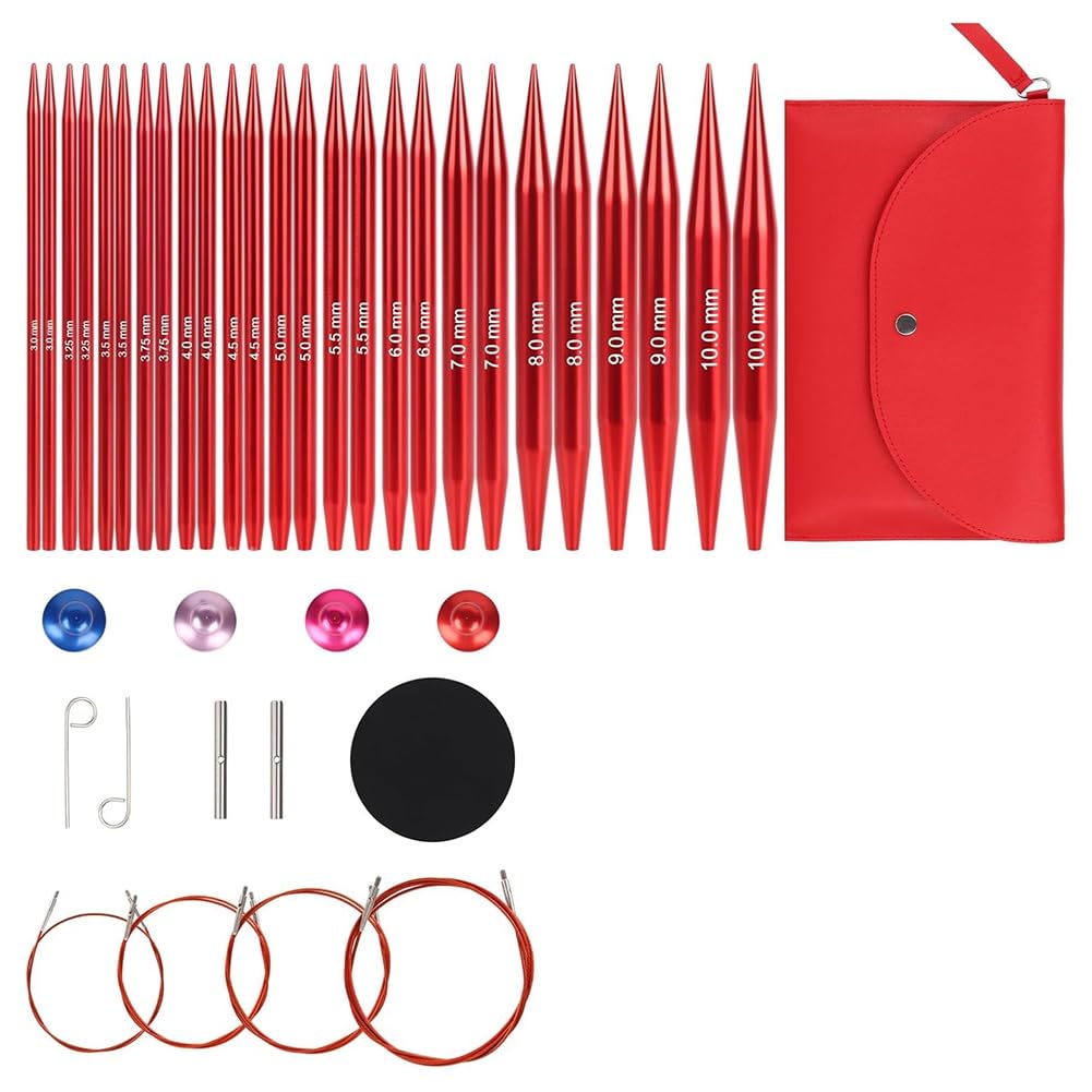Vjsujehgy Aluminum 3.0mm-10.0mm Circular Knitting Needles Set, Interchangeable Design with Storage Case for Crafting