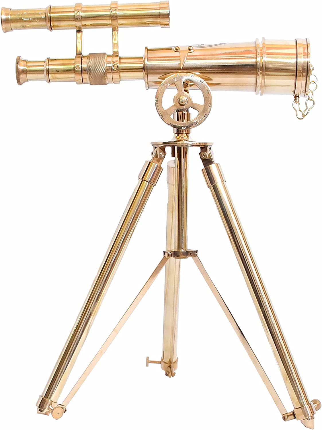 Nautical Handmadel Desktop Tripod Spyglass Telescope Shiny Brass Marine Scope Telescope with Brass Adjustable Tripod Stand Home & Office Decorative