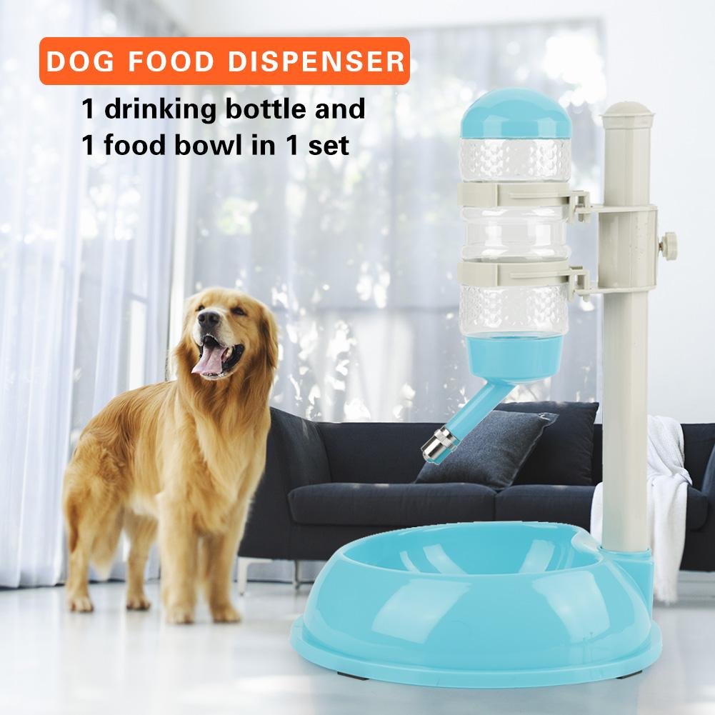 Wassernapf für Hunde, automatischer höhenverstellbarer Spender für Hunde, 2 in 1 Futternapf für Haustiere für Hunde, Futter für Katzen (Blau)
