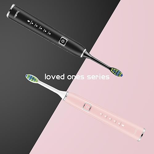 Miniatura 10 de 7AM2M Juego de 2 cepillos de dientes eléctricos para niños y adultos, 12 cabezales de cepillo, 5 modos ajustables, temporizador inteligente