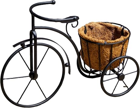 Darthome Black Metal Bicycle Coco Fibre Planter, Vintage Style Bike Frame, Weather-Resistant, Freestanding, for Flowers, Herbs, Plants