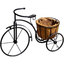 Darthome Black Metal Bicycle Coco Fibre Planter, Vintage Style Bike Frame, Weather-Resistant, Freestanding, for Flowers, Herbs, Plants