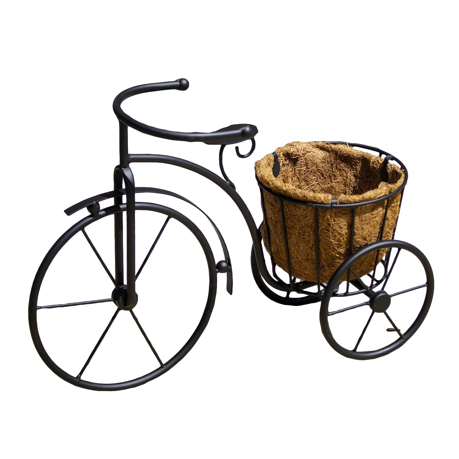 Darthome Black Metal Bicycle Coco Fibre Planter, Vintage Style Bike Frame, Weather-Resistant, Freestanding, for Flowers, Herbs, Plants
